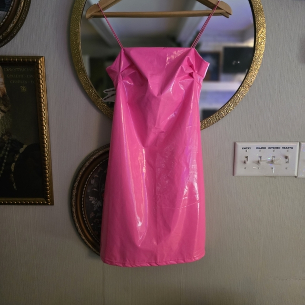 Vibrant Pink Pleather Spaghetti Strap Dress Xs